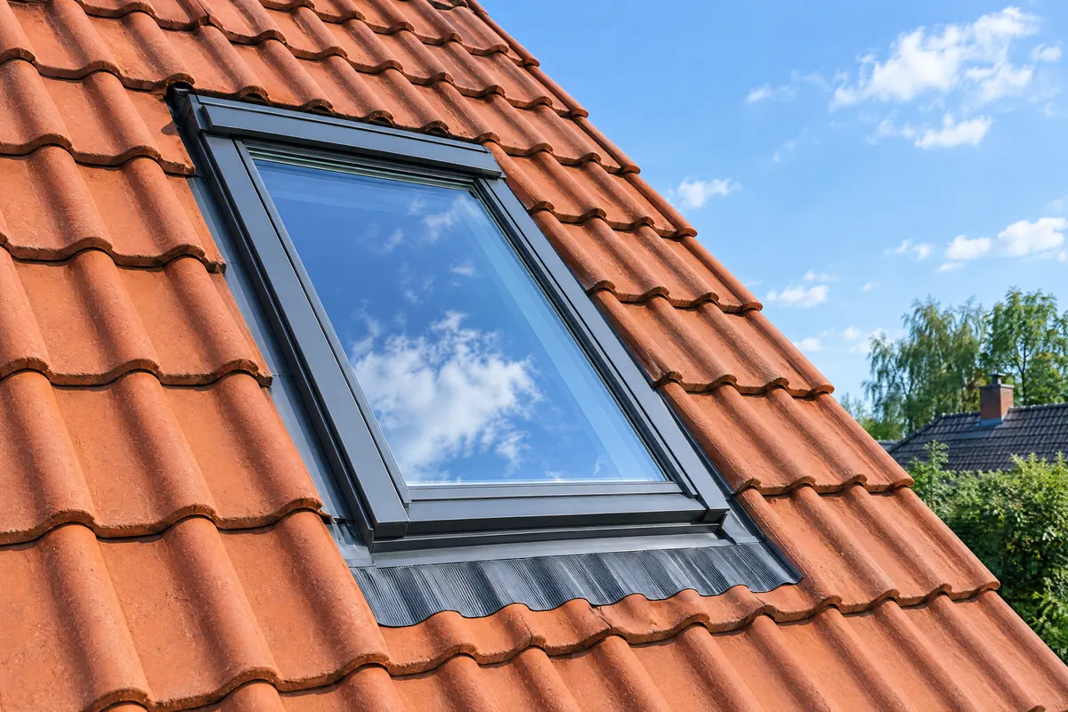 Neues Dachfenster in einem roten Ziegeldach