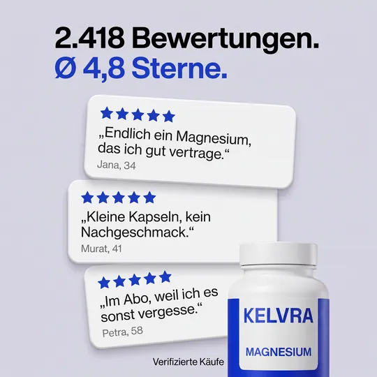 Anzeige mit drei gestapelten Kundenbewertungen und der Überschrift „2.418 Bewertungen. 4,8 Sterne.“