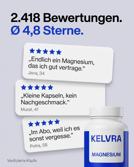 Anzeige mit drei gestapelten Kundenbewertungen und der Überschrift „2.418 Bewertungen. 4,8 Sterne.“