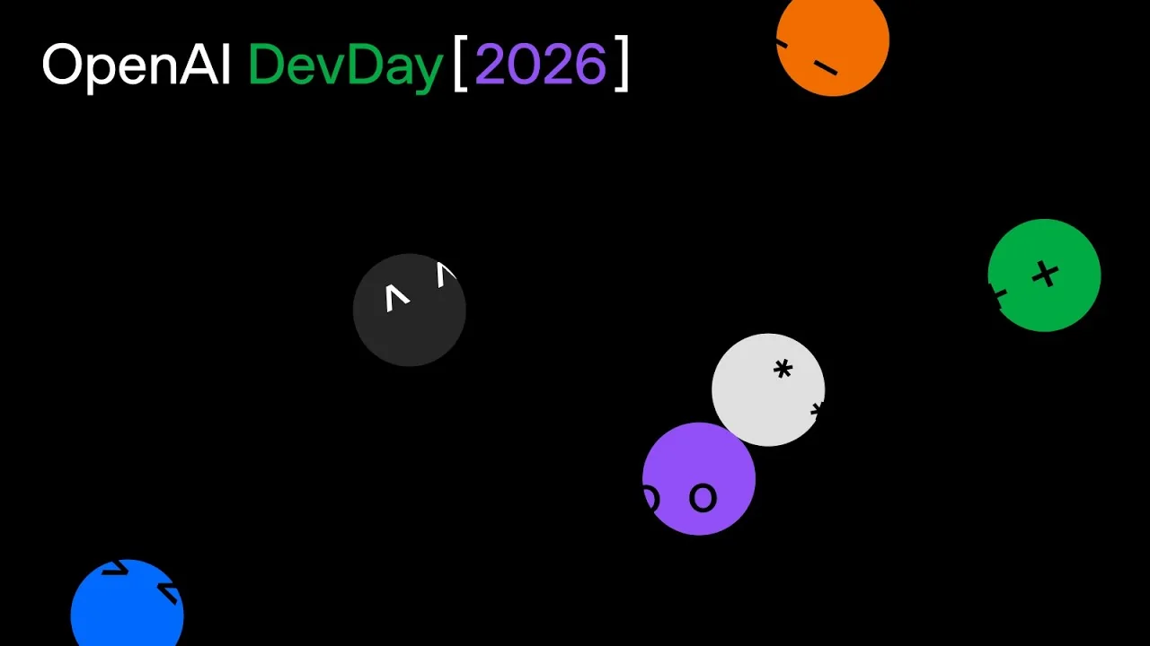 Vorschaubild der Aufzeichnung OpenAI DevDay 2026 Keynote mit dem Schriftzug OpenAI DevDay 2026 und bunten Punkten, den Dots
