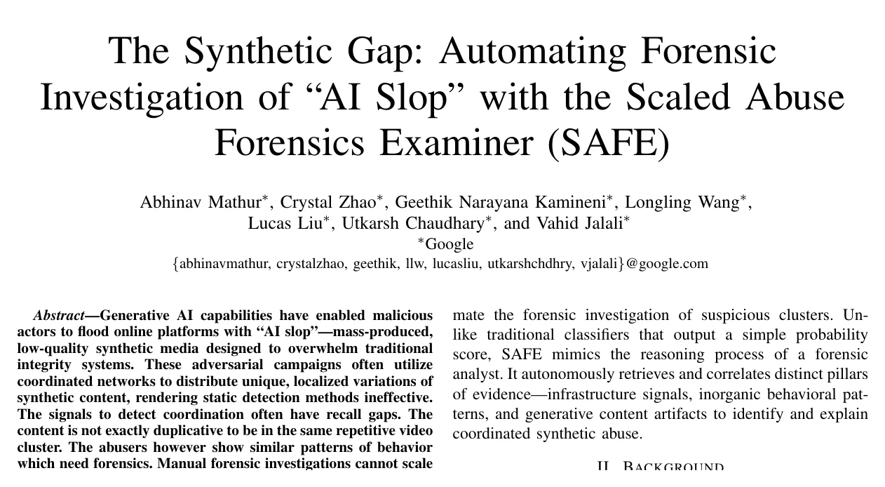 Erste Seite des Google-Papers The Synthetic Gap mit Titel, sieben Autoren von Google und dem Abstract
