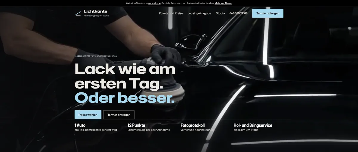 Startseite der Aufbereitungs-Demo mit Politur-Video
