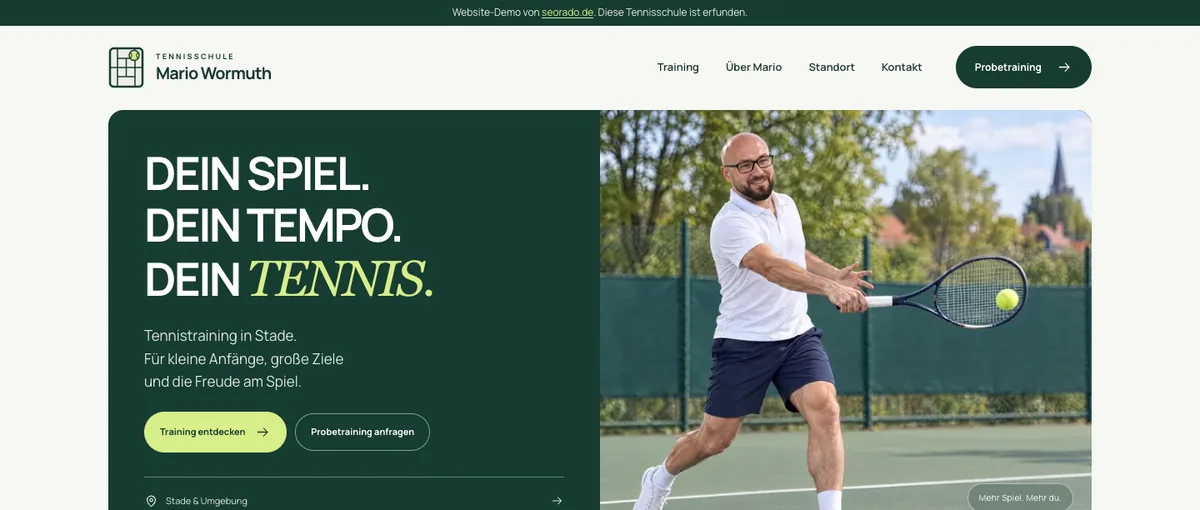 Startseite der Tennisschul-Demo