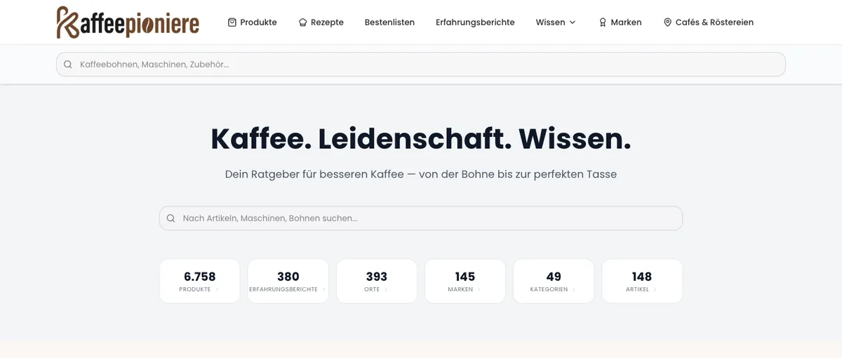 Startseite von kaffeepioniere.de